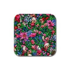 Dazzling Watercolor Flowers Rubber Square Coaster (4 Pack) by GardenOfOphir