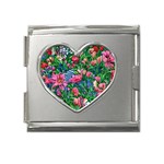 Dazzling Watercolor Flowers Mega Link Heart Italian Charm (18mm) Front