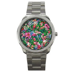 Dazzling Watercolor Flowers Sport Metal Watch by GardenOfOphir