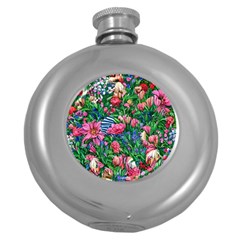 Dazzling Watercolor Flowers Round Hip Flask (5 Oz) by GardenOfOphir