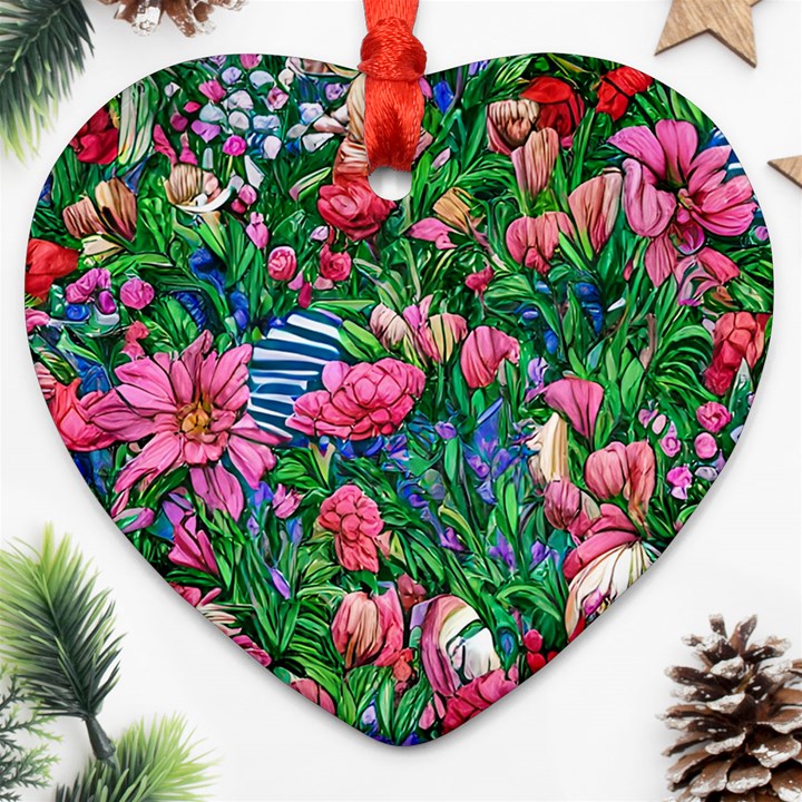 Dazzling Watercolor Flowers Heart Ornament (Two Sides)