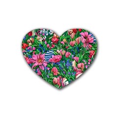 Dazzling Watercolor Flowers Rubber Coaster (heart) by GardenOfOphir