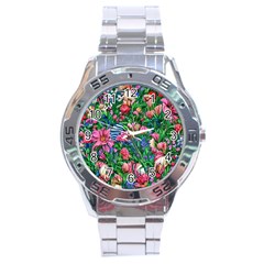 Dazzling Watercolor Flowers Stainless Steel Analogue Watch by GardenOfOphir