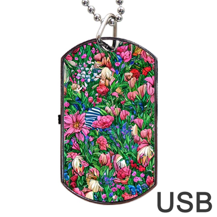 Dazzling Watercolor Flowers Dog Tag USB Flash (One Side)