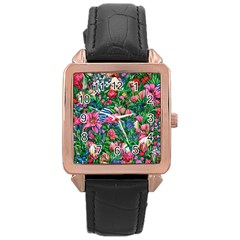 Dazzling Watercolor Flowers Rose Gold Leather Watch  by GardenOfOphir