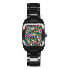 Dazzling Watercolor Flowers Stainless Steel Barrel Watch by GardenOfOphir