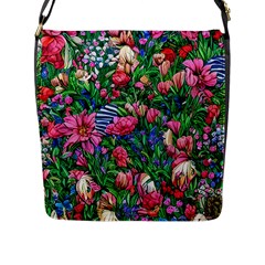 Dazzling Watercolor Flowers Flap Closure Messenger Bag (l) by GardenOfOphir