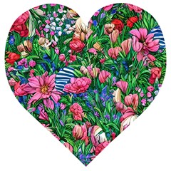 Dazzling Watercolor Flowers Wooden Puzzle Heart by GardenOfOphir