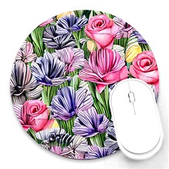 Majestic Watercolor Flowers Round Mousepad by GardenOfOphir