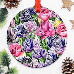 Majestic Watercolor Flowers Ornament (round) by GardenOfOphir