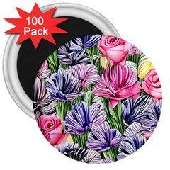 Majestic Watercolor Flowers 3  Magnets (100 Pack) by GardenOfOphir