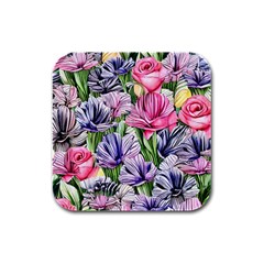 Majestic Watercolor Flowers Rubber Square Coaster (4 Pack) by GardenOfOphir