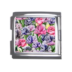 Majestic Watercolor Flowers Mega Link Italian Charm (18mm) by GardenOfOphir