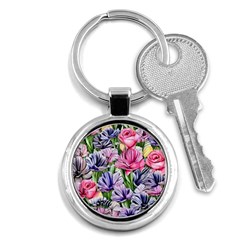 Majestic Watercolor Flowers Key Chain (round) by GardenOfOphir