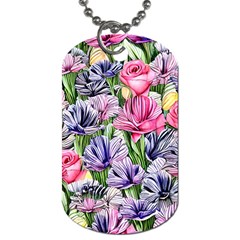 Majestic Watercolor Flowers Dog Tag (two Sides) by GardenOfOphir