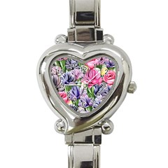 Majestic Watercolor Flowers Heart Italian Charm Watch by GardenOfOphir