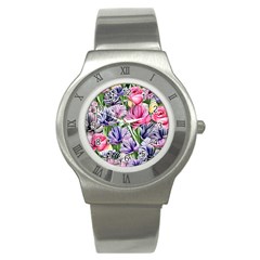 Majestic Watercolor Flowers Stainless Steel Watch by GardenOfOphir