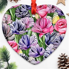 Majestic Watercolor Flowers Heart Ornament (two Sides) by GardenOfOphir