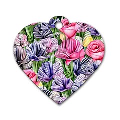 Majestic Watercolor Flowers Dog Tag Heart (one Side) by GardenOfOphir