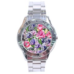 Majestic Watercolor Flowers Stainless Steel Analogue Watch by GardenOfOphir