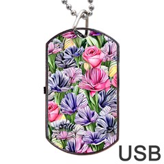 Majestic Watercolor Flowers Dog Tag Usb Flash (one Side) by GardenOfOphir