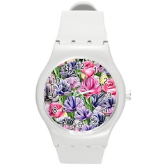 Majestic Watercolor Flowers Round Plastic Sport Watch (m) by GardenOfOphir