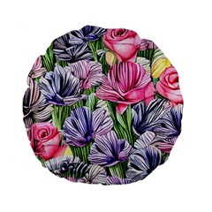 Majestic Watercolor Flowers Standard 15  Premium Round Cushions by GardenOfOphir