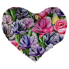 Majestic Watercolor Flowers Large 19  Premium Heart Shape Cushions by GardenOfOphir