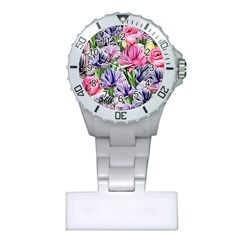 Majestic Watercolor Flowers Plastic Nurses Watch by GardenOfOphir