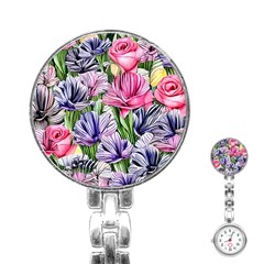 Majestic Watercolor Flowers Stainless Steel Nurses Watch