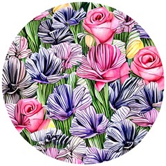 Majestic Watercolor Flowers Wooden Puzzle Round by GardenOfOphir