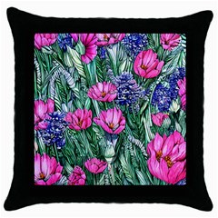 Cherished Watercolor Flowers Throw Pillow Case (black) by GardenOfOphir