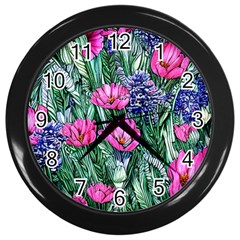 Cherished Watercolor Flowers Wall Clock (black) by GardenOfOphir