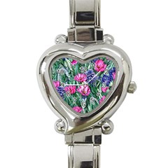 Cherished Watercolor Flowers Heart Italian Charm Watch by GardenOfOphir