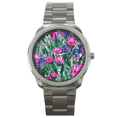 Cherished Watercolor Flowers Sport Metal Watch by GardenOfOphir