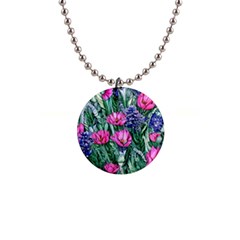 Cherished Watercolor Flowers 1  Button Necklace by GardenOfOphir