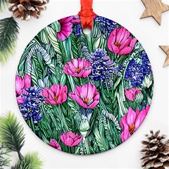 Cherished Watercolor Flowers Round Ornament (two Sides) by GardenOfOphir