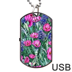 Cherished Watercolor Flowers Dog Tag Usb Flash (two Sides) by GardenOfOphir