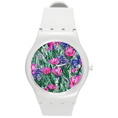 Cherished Watercolor Flowers Round Plastic Sport Watch (m) by GardenOfOphir