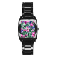 Cherished Watercolor Flowers Stainless Steel Barrel Watch by GardenOfOphir