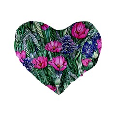 Cherished Watercolor Flowers Standard 16  Premium Flano Heart Shape Cushions by GardenOfOphir