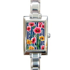 Charming And Cheerful Watercolor Flowers Rectangle Italian Charm Watch