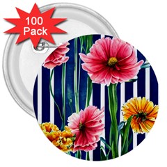 Charming And Cheerful Watercolor Flowers 3  Buttons (100 pack) 