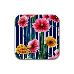 Charming And Cheerful Watercolor Flowers Rubber Coaster (Square)