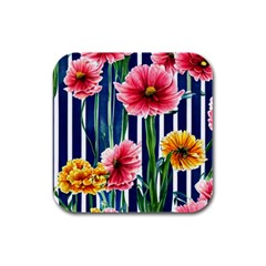 Charming And Cheerful Watercolor Flowers Rubber Square Coaster (4 pack)