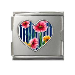 Charming And Cheerful Watercolor Flowers Mega Link Heart Italian Charm (18mm)