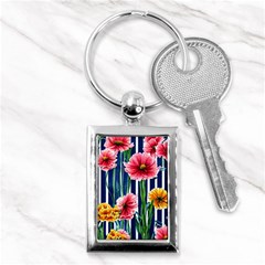 Charming And Cheerful Watercolor Flowers Key Chain (Rectangle)