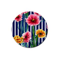 Charming And Cheerful Watercolor Flowers Rubber Round Coaster (4 pack)