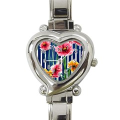 Charming And Cheerful Watercolor Flowers Heart Italian Charm Watch