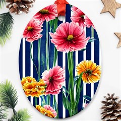 Charming And Cheerful Watercolor Flowers Oval Ornament (Two Sides)